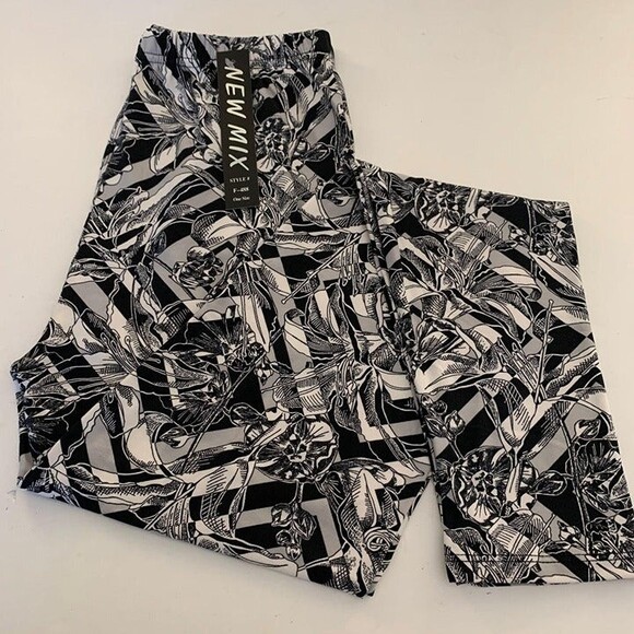 Reg One Size Womens‎ Navy Blue Gray Geometric Floral Print Leggings - Picture 4 of 4